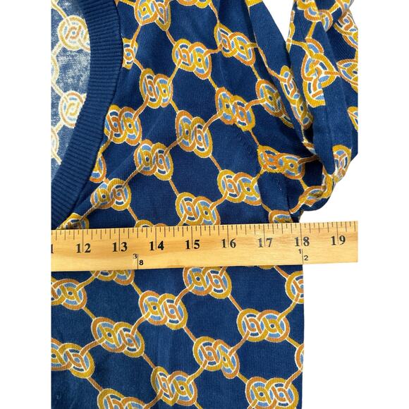 J McLaughlin Kristyn Cardigan XS Blue Heraldic Knot Print Button Front Sweater - Picture 10 of 11